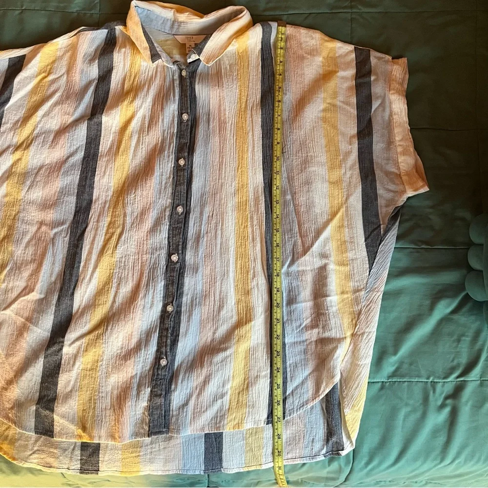 Time and Tru Women’s Casual Striped Shirt - Yellow Blue and Gray - Picture 7 of 11
